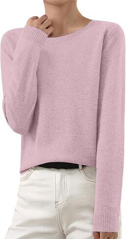 Cashmere Sweaters for Women Roundneck Long Sleeve Jumper Knitted Pullover Warm Sweatshirt in Saudi Arabia