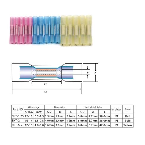 100pcs Wire Connector Heat Shrink Butt Crimp Terminal Sealed Butt Wire Direct Sale Waterproof Fully Insulated in Kuwait