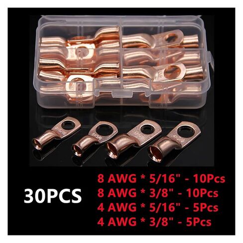 30-Piece SC Bare Copper Connector Battery Crimp Terminal Cable Lug Ring Connector 8 4 2 0/1 AWG in Kuwait