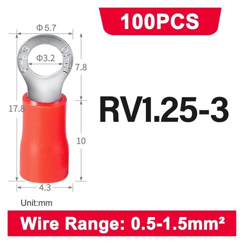 50 PCS RV Terminal Lug Wire Connector Insulated Cable Connector Ring Crimp Terminal RV1.25/2/5.5 22-10AWG 0.5-6mm2 (Color : RV2-6, Size : 50PCS) in Kuwait