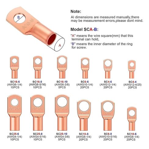 170 PCS Copper Ring Terminal Lug Battery Cable End Crimp Terminal Wire Connector Automotive SC Terminal AWG 4-12 in Kuwait