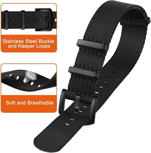 ANNEFIT Military Nylon Watch Band for Men Women, Replacement Watch Straps 18mm 20mm 22mm with Silver Black Stainless Steel Buckle in Kuwait