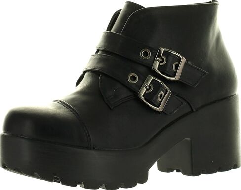 X2B Hayden-3 Women Round Toe Buckle Strap Side Zip Platform Chunky Ankle Booties in Saudi Arabia