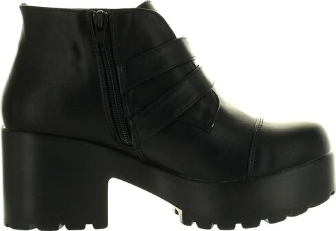 X2B Hayden-3 Women Round Toe Buckle Strap Side Zip Platform Chunky Ankle Booties in Saudi Arabia