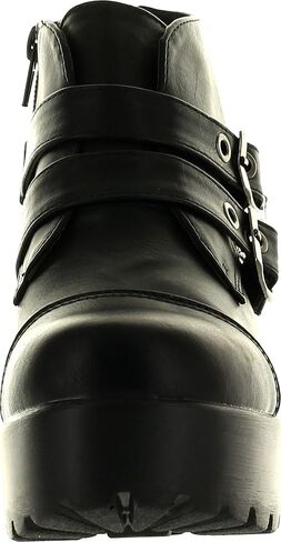 X2B Hayden-3 Women Round Toe Buckle Strap Side Zip Platform Chunky Ankle Booties in Saudi Arabia