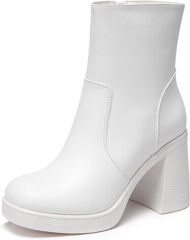 Women's Mid Calf Boots with Zipper, Square Toe Ankle Boots with Chunky Block Heel in Saudi Arabia