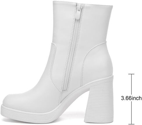 Women's Mid Calf Boots with Zipper, Square Toe Ankle Boots with Chunky Block Heel in Saudi Arabia