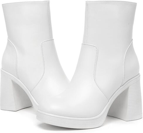 Women's Mid Calf Boots with Zipper, Square Toe Ankle Boots with Chunky Block Heel in Saudi Arabia