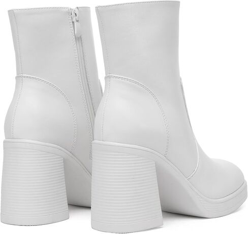 Women's Mid Calf Boots with Zipper, Square Toe Ankle Boots with Chunky Block Heel in Saudi Arabia