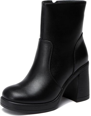 Women's Mid Calf Boots with Zipper, Square Toe Ankle Boots with Chunky Block Heel in Saudi Arabia