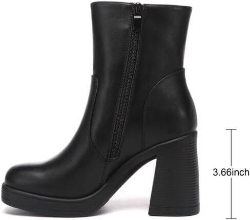 Women's Mid Calf Boots with Zipper, Square Toe Ankle Boots with Chunky Block Heel in Saudi Arabia