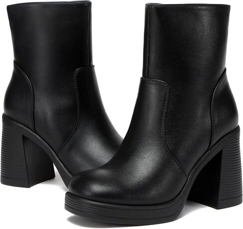 Women's Mid Calf Boots with Zipper, Square Toe Ankle Boots with Chunky Block Heel in Saudi Arabia