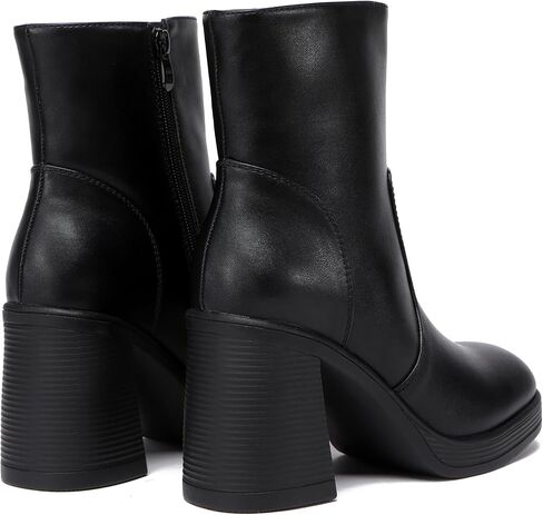 Women's Mid Calf Boots with Zipper, Square Toe Ankle Boots with Chunky Block Heel in Saudi Arabia