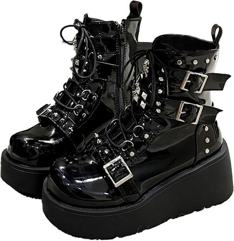 Zkxyffs Womens Goth Cogle Booties chunky High Heel Lace Up Zipper Combat Boots Punk Bunk Boots Protcycle Platform in Kuwait