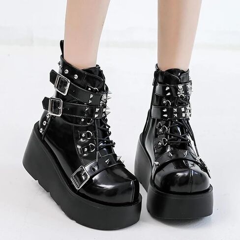 Zkxyffs Womens Goth Cogle Booties chunky High Heel Lace Up Zipper Combat Boots Punk Bunk Boots Protcycle Platform in Kuwait