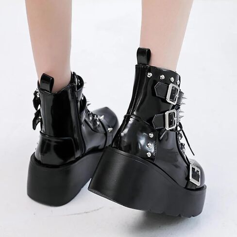 Zkxyffs Womens Goth Cogle Booties chunky High Heel Lace Up Zipper Combat Boots Punk Bunk Boots Protcycle Platform in Kuwait