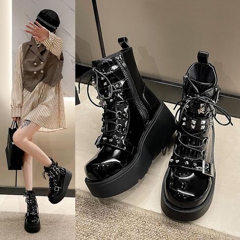 Zkxyffs Womens Goth Cogle Booties chunky High Heel Lace Up Zipper Combat Boots Punk Bunk Boots Protcycle Platform in Kuwait