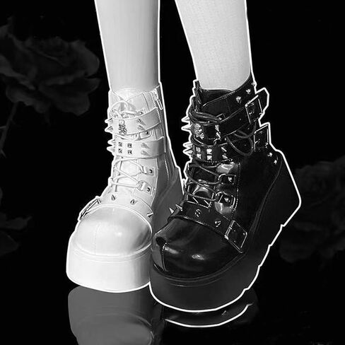 Zkxyffs Womens Goth Cogle Booties chunky High Heel Lace Up Zipper Combat Boots Punk Bunk Boots Protcycle Platform in Kuwait