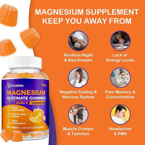 Glycinate glycinate gummies 2000mg ، magnesium gummies للبالغين مع المغنيسيوم l-threonate ، ashwagandha & b6 للعضلات والعظام ، المغنيسيوم l-threonate gummies للاسترخاء والطاقة ، نباتي-60 العد in Kuwait