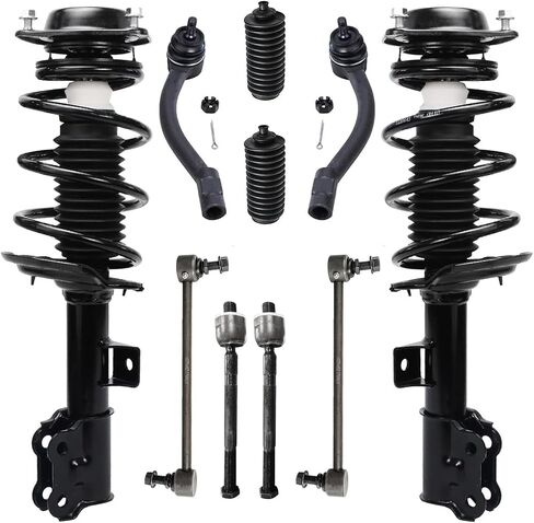 Detroit Axle - 10pc مجموعة التعليق الأمامية لعام 2011-2016 Hyundai Elantra 2012 2013 2014 ، 2 Struts Ready ، 4 Rods Inner & Outer Tie ، وربطان من شريط التأثير ، و 2 أحذية ، وتجمعات صدمات بديلة ، in Saudi Arabia