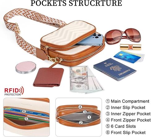 Peacocktion Crossbody Bags for Women Travel Quilted Vegan Leather Small Cross Body Purses Shoulder Handbags with Wide Strap in Kuwait