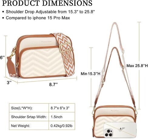 Peacocktion Crossbody Bags for Women Travel Quilted Vegan Leather Small Cross Body Purses Shoulder Handbags with Wide Strap in Kuwait