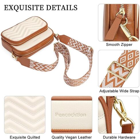Peacocktion Crossbody Bags for Women Travel Quilted Vegan Leather Small Cross Body Purses Shoulder Handbags with Wide Strap in Kuwait