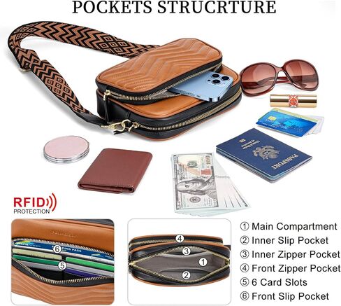 Peacocktion Crossbody Bags for Women Travel Quilted Vegan Leather Small Cross Body Purses Shoulder Handbags with Wide Strap in Kuwait
