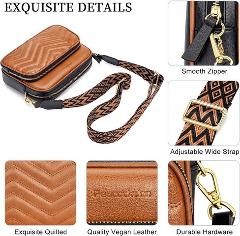 Peacocktion Crossbody Bags for Women Travel Quilted Vegan Leather Small Cross Body Purses Shoulder Handbags with Wide Strap in Kuwait