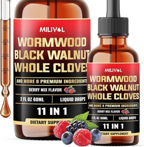 Wormwood Liquid Drops - Wormwood Extract Tincture with Black Walnut, Whole Cloves & 8 More Herbs - 2 Fl Oz for 60 Days Supply in Saudi Arabia