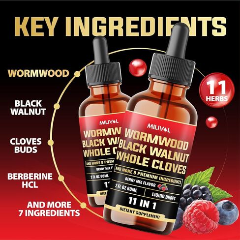 Wormwood Liquid Drops - Wormwood Extract Tincture with Black Walnut, Whole Cloves & 8 More Herbs - 2 Fl Oz for 60 Days Supply in Saudi Arabia
