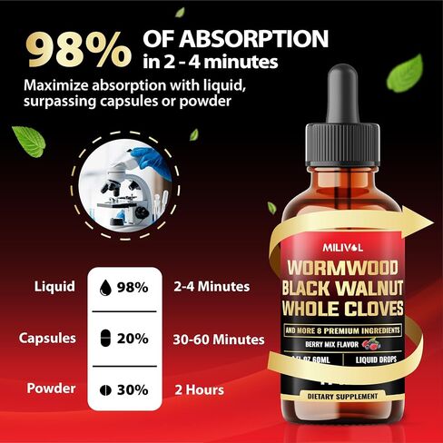 Wormwood Liquid Drops - Wormwood Extract Tincture with Black Walnut, Whole Cloves & 8 More Herbs - 2 Fl Oz for 60 Days Supply in Saudi Arabia