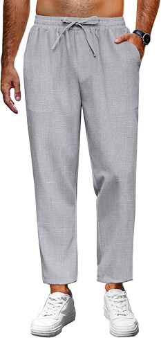 COOFANDY Mens Casual Pants Lightweight Drawstring Beach Pants Elastic Waist Linen Cropped Pants in Saudi Arabia