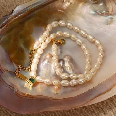 14K Gold Pearl Clavicle Necklace, Freshwater Pearl Beaded Necklace, Beautiful Women's Day, Birthday Gift for Wife,Girlfriend in Saudi Arabia