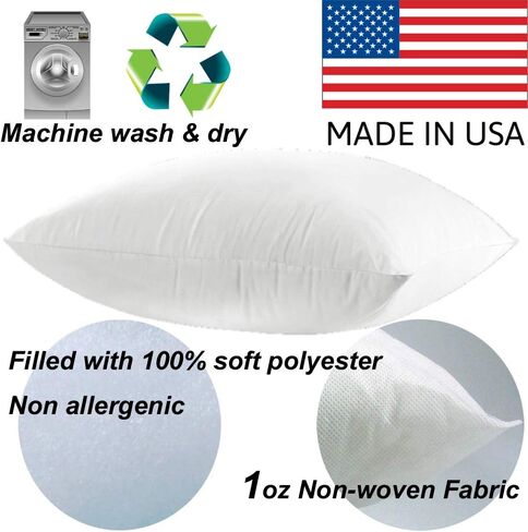 MSD 8 Pack Pillow INSERT 30x30 Hypoallergenic Square Form Square Squary Standard White Polyester Polyester Disorative Euro Throw Plows for Sofa Sed - Made in USA (مجموعة من 8) - قابلة للغسل وجافة in Saudi Arabia
