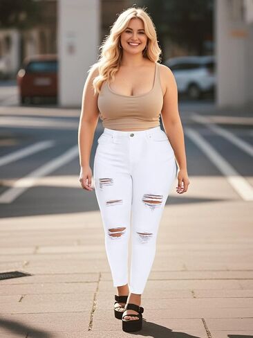 LONGBIDA High Waisted Ripped Skinny Jeans for Women Slim Fit Stretchy Distressed Jeans Y2K Destroyed Ankle Denim Pants in Saudi Arabia