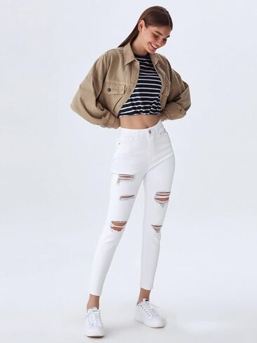 LONGBIDA High Waisted Ripped Skinny Jeans for Women Slim Fit Stretchy Distressed Jeans Y2K Destroyed Ankle Denim Pants in Saudi Arabia