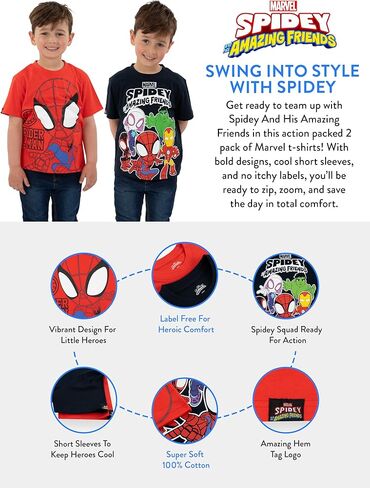 Marvel Spidey and His Amazing Friends Shirt 3 Pack, Boys T-Shirts for Summer, Pack of 3 Boys Tshirt, Kids Cotton T Shirt in Saudi Arabia