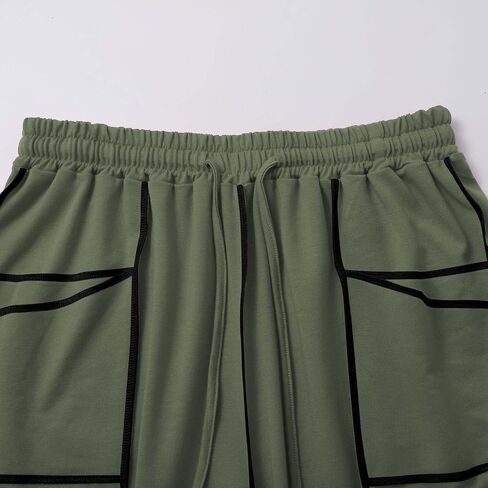Barrel Pants Women High Waisted Drawstring Sweatpants Baggy Fall Lounge Pants Wide Leg Striped Trousers with Pockets in Saudi Arabia