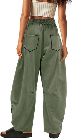 Barrel Pants Women High Waisted Drawstring Sweatpants Baggy Fall Lounge Pants Wide Leg Striped Trousers with Pockets in Saudi Arabia