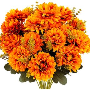Fall Flowers الأمهات الاصطناعية 2 PCS 18 رؤساء الحرير chrysanthemums الأمهات وهمية Faux Faux Floral Bouquet الترتيبات للديكور المنزلي في الهواء الطلق الغراس أواني الشرفة الزفاف الخريف الديكور in Kuwait