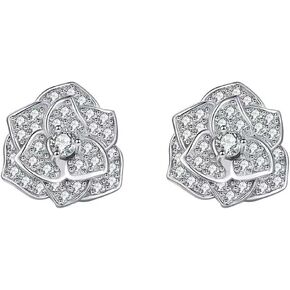 14K Gold 0.5ct D-color Round Cut Brilliant Camellia Diamond Stud Earrings for Women, Great for Gifting on Special Occasions like Engagement (White Gold) in Kuwait