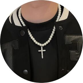 Cross pearl necklace for men pearl necklaces for women 8mm Faux Pearl Necklace Can be worn by both men and women Fashion Accessories is Perfect for any Occasion in Saudi Arabia