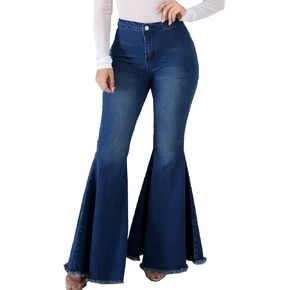 الجينز السفلي للنساء للنساء عالي الخصر النحيف دمر Flare كلاسيكي السراويل الأزياء in Kuwait