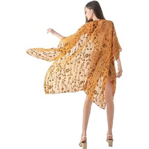 WeHello Women's Burnout Velvet Kimono Long Cardigan Cover Up Without Tassel (Gray-2) in Kuwait