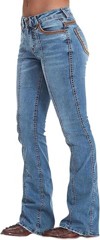 Flamingals Low Rise Bootcut Jeans for Women Wash Contrast Stitch Seam Front Flare Jeans in Kuwait
