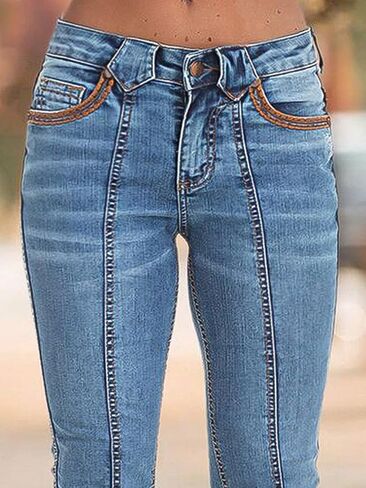 Flamingals Low Rise Bootcut Jeans for Women Wash Contrast Stitch Seam Front Flare Jeans in Kuwait