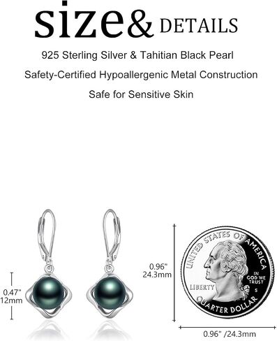 Tahitian Black Pearl arring AAAAA GRAGE TAHITIAN Black Pearl 925 Sterling Silver Jewelry Gift for زوجة أمي صديقة هدية لعيد عيد الميلاد عيد الحب in Kuwait