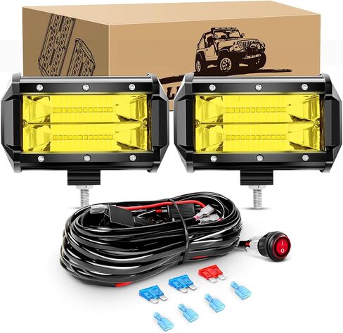 LED LID LIGHT BAR 2PCS 5INCH 72W PODS الصفراء الصفراء LED ، KINGOPT 18000LM شعاع السطوع العالي مع 16AWG الأسلاك تسخير KIT-2 LEAD LADIN in Saudi Arabia