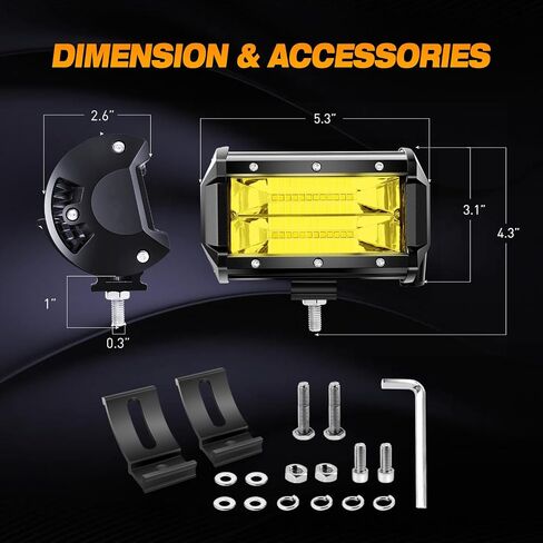 LED LID LIGHT BAR 2PCS 5INCH 72W PODS الصفراء الصفراء LED ، KINGOPT 18000LM شعاع السطوع العالي مع 16AWG الأسلاك تسخير KIT-2 LEAD LADIN in Saudi Arabia